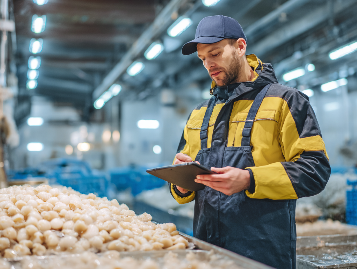 Distributor quality check with fresh scallops