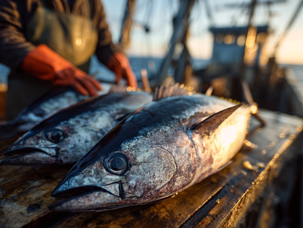 Fisherman with fresh bluefin tuna